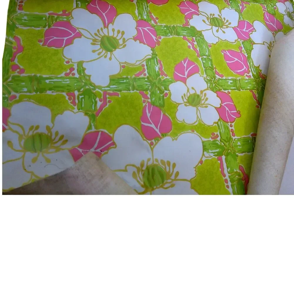 Vintage Neon Floral Wallpaper MCM Mod Botanical Flower Power Psychedelic 3 Yards